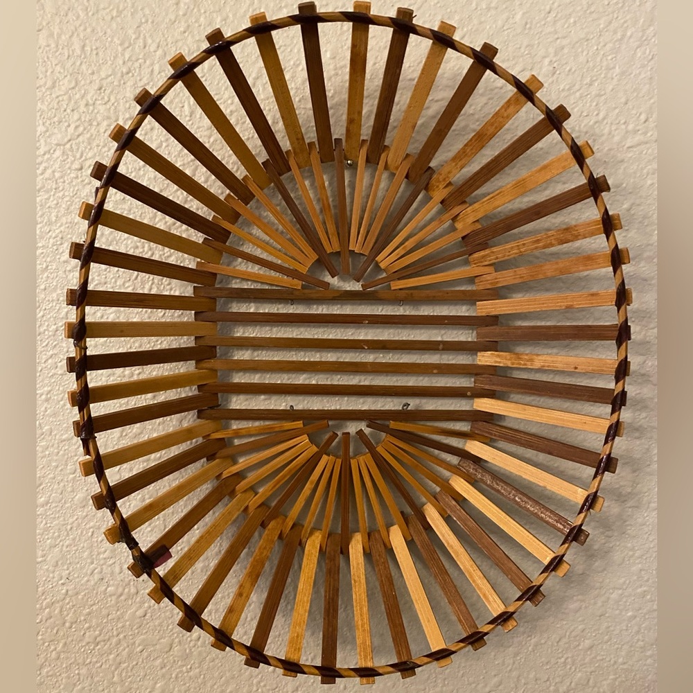 Vintage Bamboo Wooden Slat Oval Basket